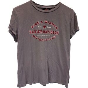 Harley-Davidson‎ Motorcycles T-Shirt Womens XL Ride a Winner Hollywood Gray